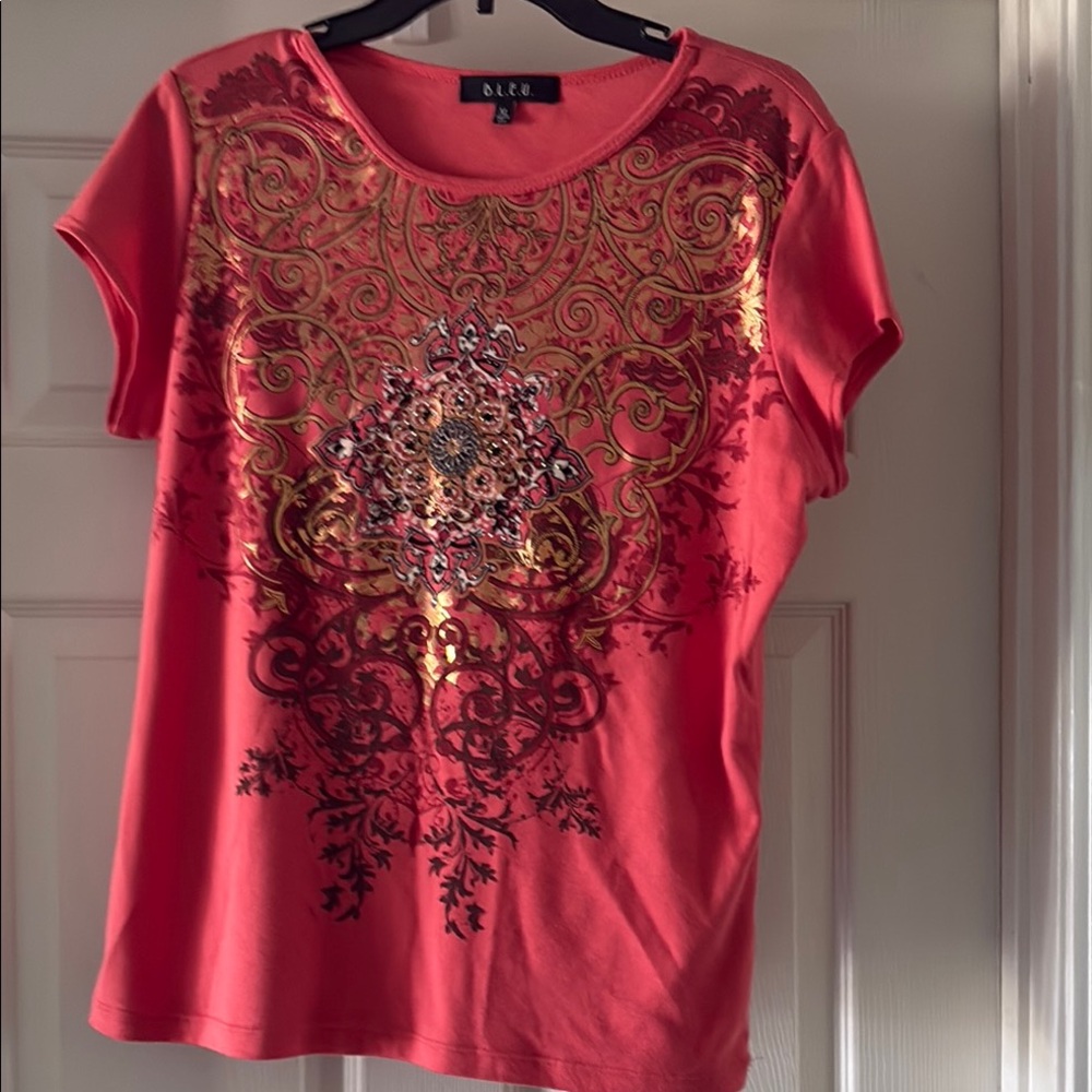 B.L.E.U. Pink and Gold Graphic Embellished Tee